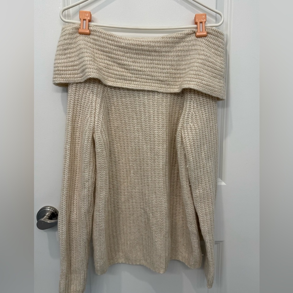 White House Black Market Cream Off Shoulder Sweater